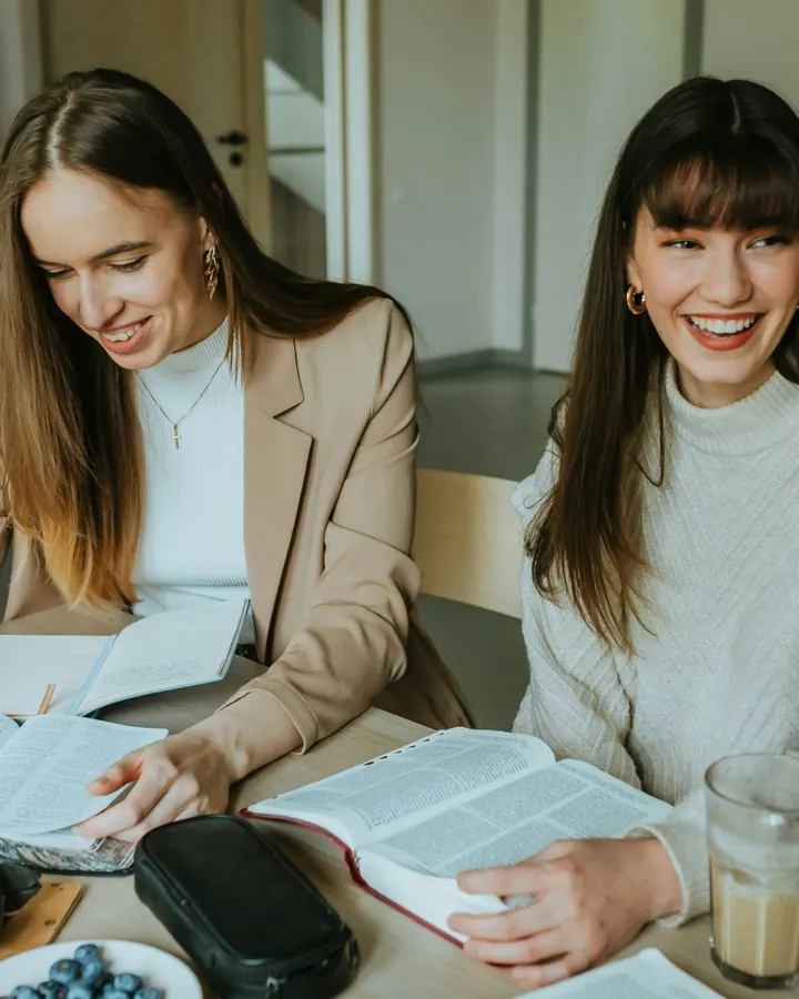 Women laughing during a Bible study